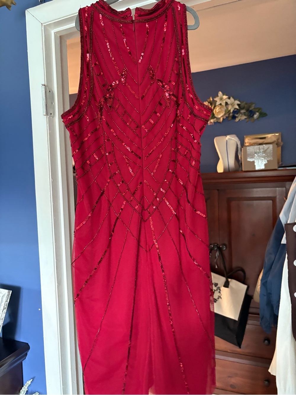 Papell Boutique Red Sequin-Embellished Midi Dress